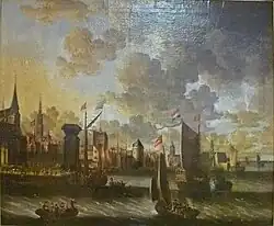 Оживлённый вид Антверпена и Шельды. Холст, масло. Частное собрание