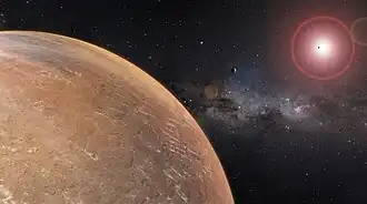 Три из шести планет в системе HD 40307. Вид с орбиты HD 40307e в представлении художника.