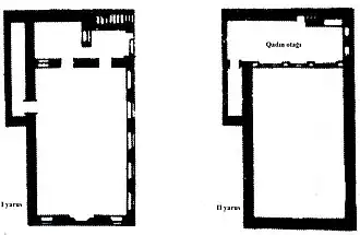 Слева план первого яруса мечети (для мужчин), справа план второго яруса (для женщин)