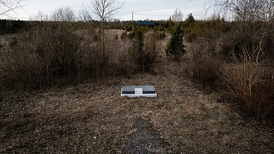 Утверждённый в 2022 году «нейтральный» памятник с надписью на эстонском языке «Жертвы Второй мировой войны» на месте демонтированного «красного монумента» на Хийумаа