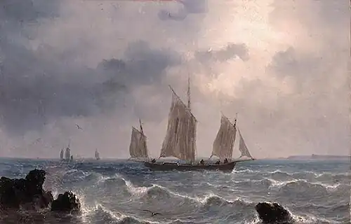 Парусники у побережья. Морской музей острова Татиу, остров Татиу, Нормандия, Франция