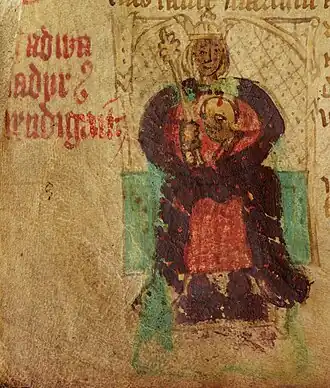 Изображение Кадваладра из рукописи «Истории королей Британии» XV века