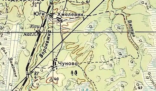 Посёлок Юги на карте 1940 года