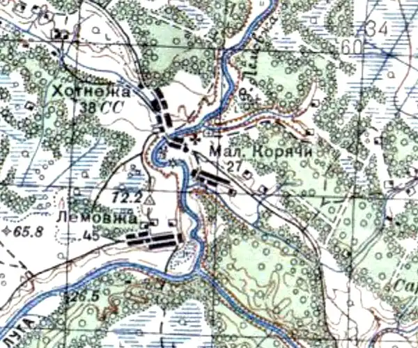 Деревня Коряча на карте 1940 года