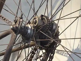 Открытый планетарный механизм на музейном велосипеде Dursley-Pedersen