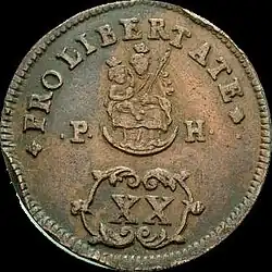 20 полтур, 1705 год, медь.