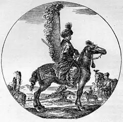 Командир почётной гвардии польского посольства полковник Кшиштоф Щодровский с крылом из страусовых перьев, прикрепленных к седлу 1645.