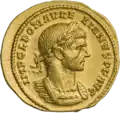 Аврелиан (270—275). Ауреус. Рим. Аверс. Бюст Аврелиана в панцире, вправо; на голове лавровый венок.