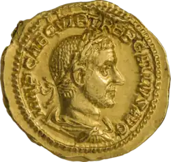 Требониан Галл (251—253). Ауреус. Ок. 251—253 гг. Рим. Аверс. Бюст Требониана Галла