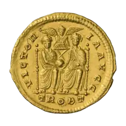 Грациан. (ок. 377–380 гг.). Над Валентинианом и Грацианом