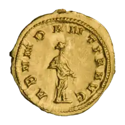 Реверс. Абунданция (персонификация изобилия), легенда ABVNDANTIA AVG