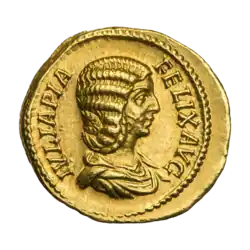 Ауреус, ок. 211—217 гг. Легенда «IVLIA PIA FELIX AVG»