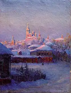 Закат. Троицкая церковь, 1917, Художественная галерея города Можайск.