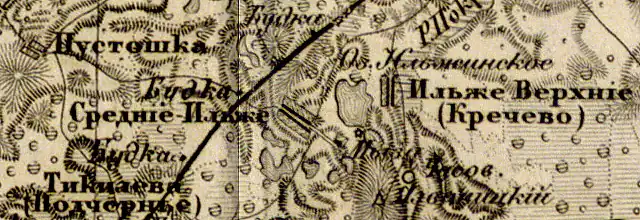 Деревня Ильжо на карте 1863 года