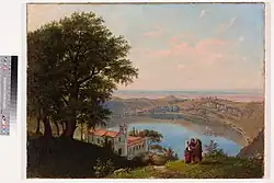 Итальянский пейзаж с монахами и аббатством на берегу озера, 1873, Тартуский художественный музей