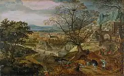 Пейзаж с деревней. Аллегория осени. Ок. 1600. Дерево, масло. Штеделевский художественный институт, Франкфурт-на-Майне