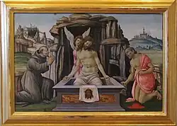 Оплакивание Христа со святыми Франциском и Иеронимом. Ок. 1490. Холст, темпера, масло (переведено с дерева). Государственный Эрмитаж, Санкт-Петербург