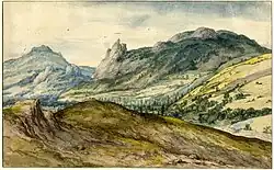 Горный ландшафт с долиной лесистых и скалистых склонов. Между 1673 и 1703 гг. Бумага, акварель. Британский музей, Лондон