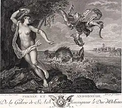 Персей и Андромеда. По картине Тициана. 1786. Из издания «Галерея Пале-Рояля» (Galerie du Palais-Royal). Офорт, резец