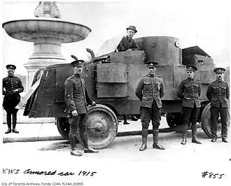 A Jeffery armored car of later serial model, likely of the Eaton Motor Machine Gun Battery, seen in Toronto, Ontario.