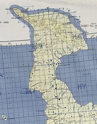 Полуостров Канин. Фрагмент американской военной карты 1956 г.