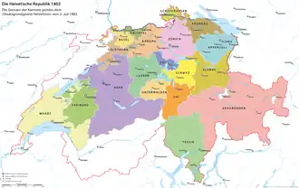 Границы, установленные второй Гельветической Конституцией 25 мая 1802 года