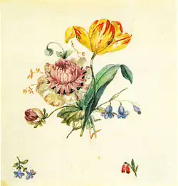 Букет с тюльпаном и разбросанными цветами. Ок. 1825. Бумага, акварель. Городской музей, Шверин