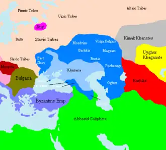Хазарский каганат и соседние государства в IX веке.