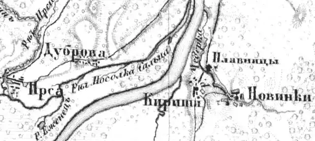 Деревня Кириши на карте 1870 года
