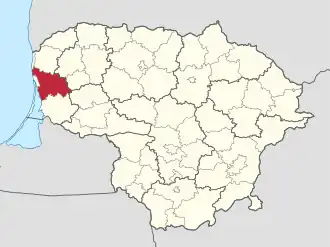 Клайпедский район (выделен красным) на карте Литвы