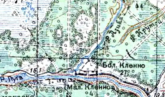 Деревни Клённо на карте 1940 года