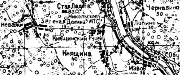 Деревня Зелёная Долина на карте 1940 года