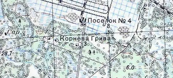 Посёлок Корнева Грива на карте 1940 года.