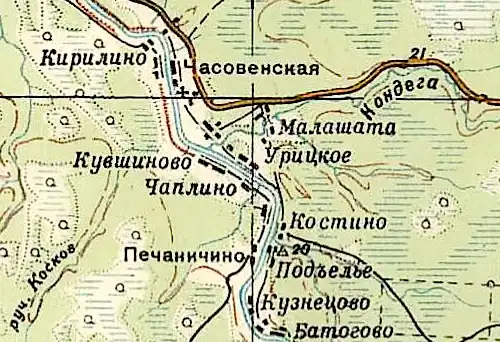 Деревня Печеничино на карте 1940 года