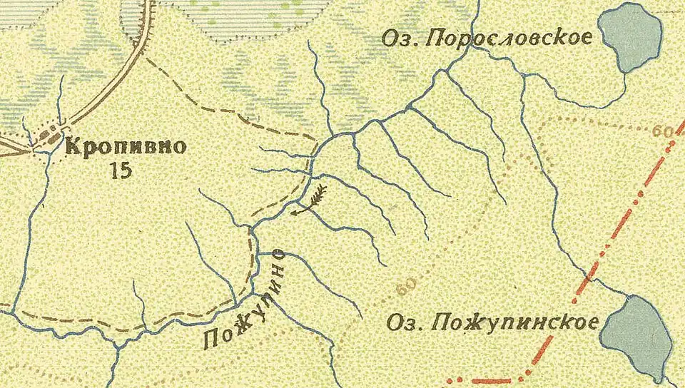 Деревня Крапивно на карте 1932 года