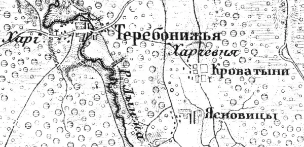 Деревня Теребонижье на карте 1872 года