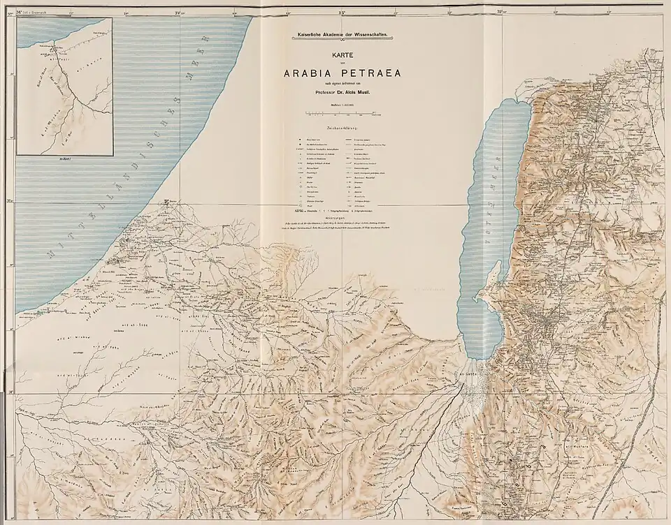 Карта нарисованная Мусилом, бывшей римской провинции Аравия Петрейская