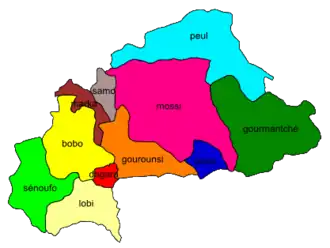 Области с большинством носителей Дагари на карте Буркина-Фасо