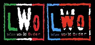Логотипы LWO, используемые WWE в 2023 году. Версия слева отражает флаг Мексики, а версия справа — флаг Пуэрто-Рико.