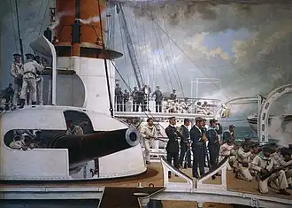 240-мм барбетная артиллерийская установка французского броненосца «Вобан». Худ. Поль-Леон Жаке[англ.] (1880-е гг.)