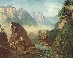 Перестрелка в горах Дагестана (1840—1841; холст, масло; ГЛМ).