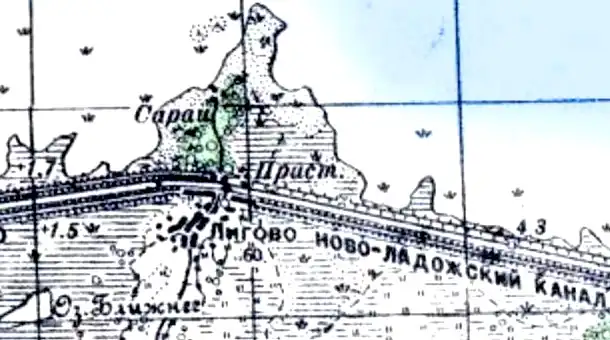 Деревня Лигово на топографической карте 1940 года