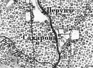 Деревня Перунь на карте 1917 года