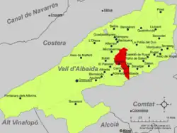 Расположение муниципалитета Бельхида на карте провинции