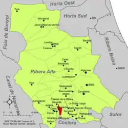 Расположение муниципалитета Бенехида на карте провинции