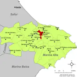 Расположение муниципалитета Бениарбеч на карте провинции