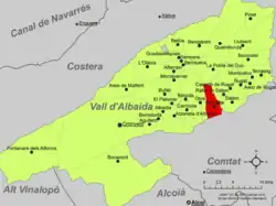 Расположение муниципалитета Бениаджар на карте провинции