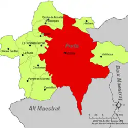 Расположение муниципалитета Морелья на карте провинции