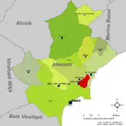 Расположение муниципалитета Сан-Хуан-де-Аликанте на карте провинции