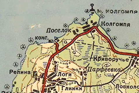 Земли посёлка Логи на карте 1940 года